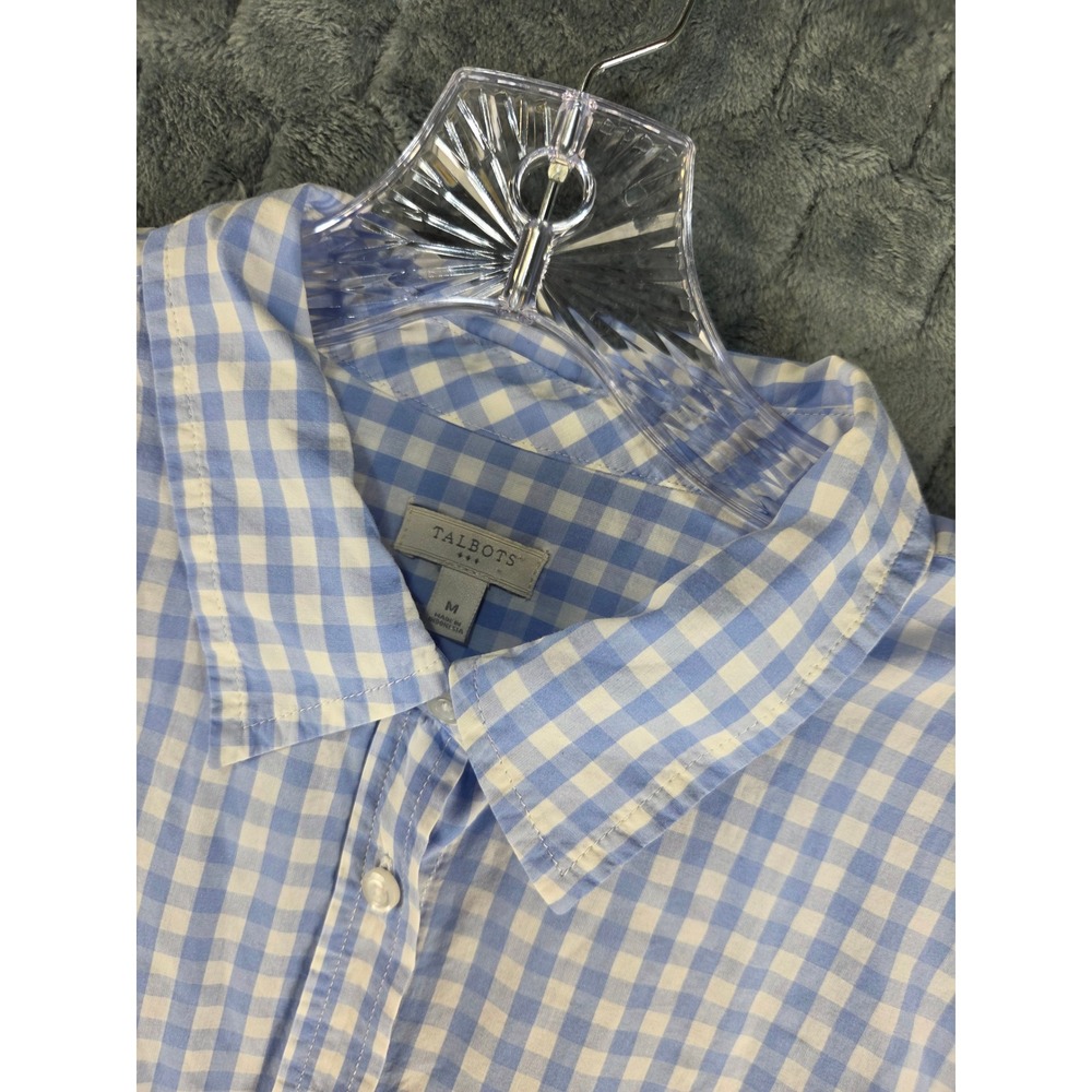 Talbots Blue White Gingham Cotton Roll Tab Button Down Shirt Mens Size M